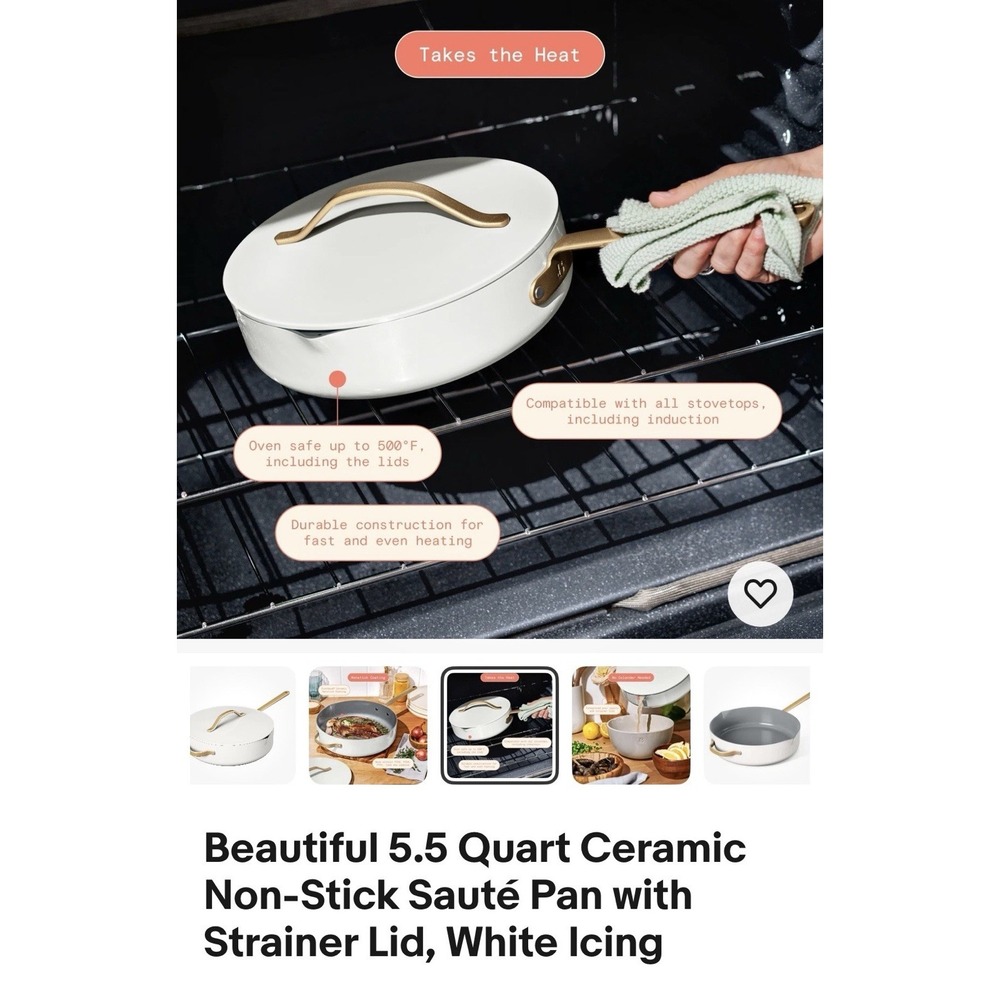 Drew  Barrymore Beautiful 5.5 Quart Ceramic Non-Stick Sauté Pan w/ Strainer Lid